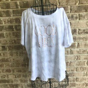 Rae Dunn Good Vibes Top 2X Hi Low Casual Graphic Festive Relaxed Vacation